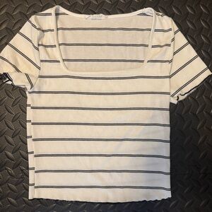 Caution To The Wind Black and White Striped Square Neck Top
